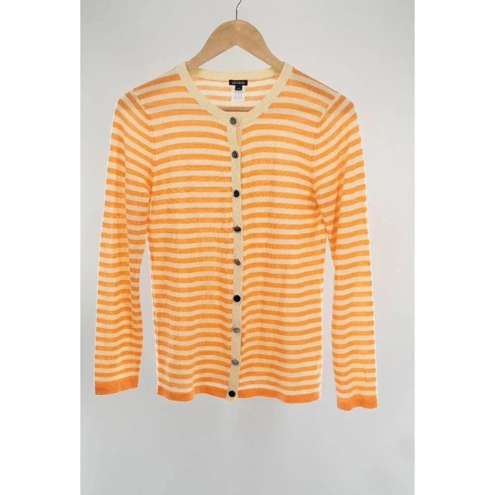 Les Ailes Cashmere long sleeve Buttoned cardigan Orange & cream stripes | Large